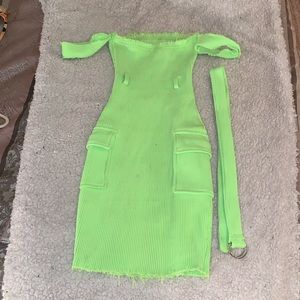 neon green dress.